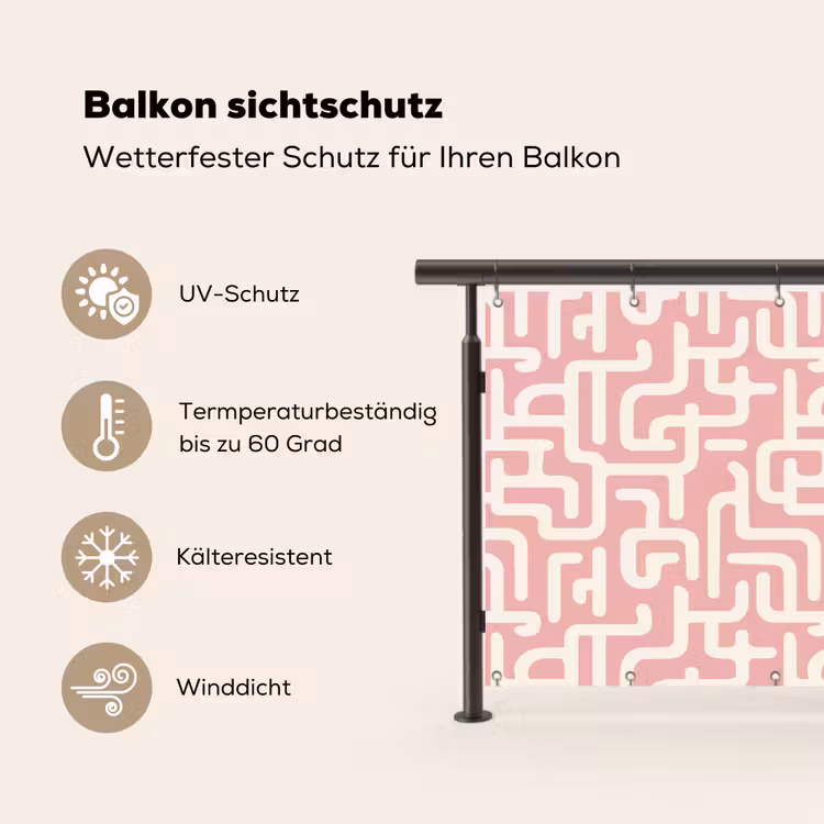 Doolhofpatroon - Roze - Wit - Abstract Balkonbeschermer Duitsland klein 596 -specs