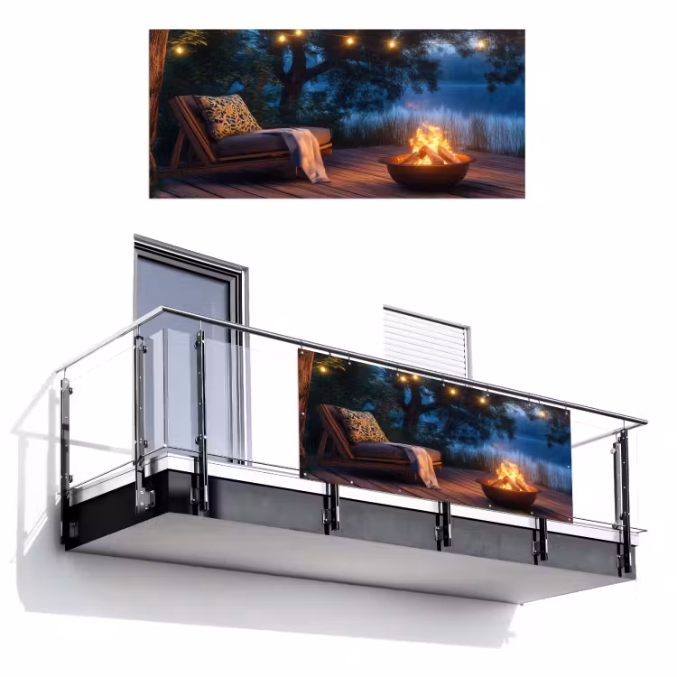 Kampvuur - Meer - Avondlicht Balkonbeschermer Duitsland klein -3d