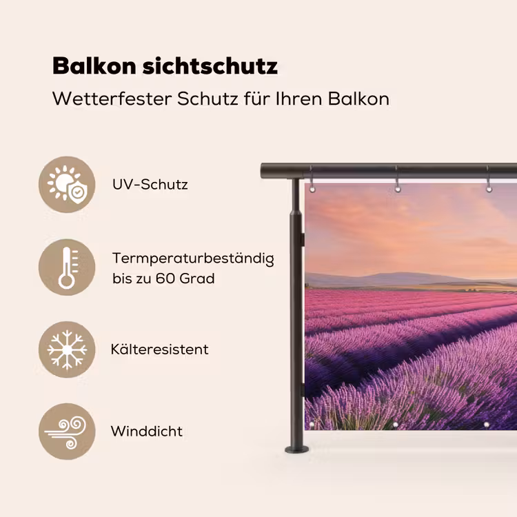 Lavendelveld - Zonsondergang - Paars - Bloemen Balkonbeschermer Duitsland klein -specs