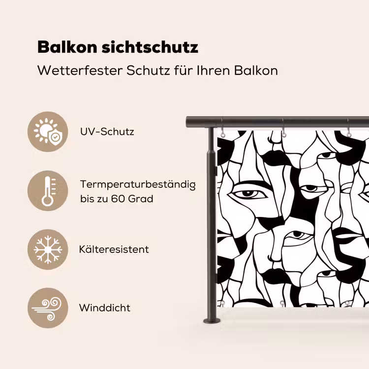 Lijnen - Gezichten - Zwart - Wit Balkonbeschermer Duitsland klein 596 -specs