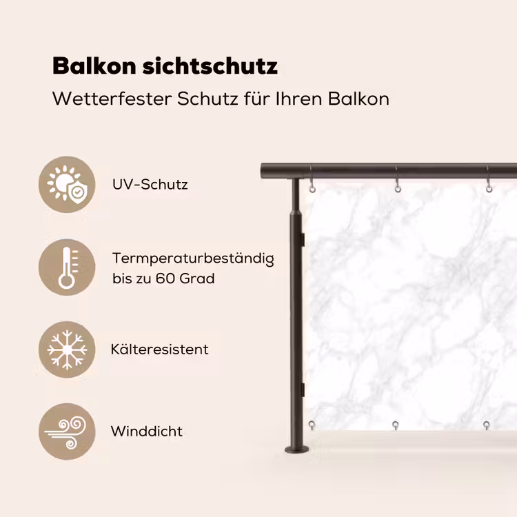 Minimalistisch - Wit - Grijze aders Balkonbeschermer Duitsland klein 596 -specs