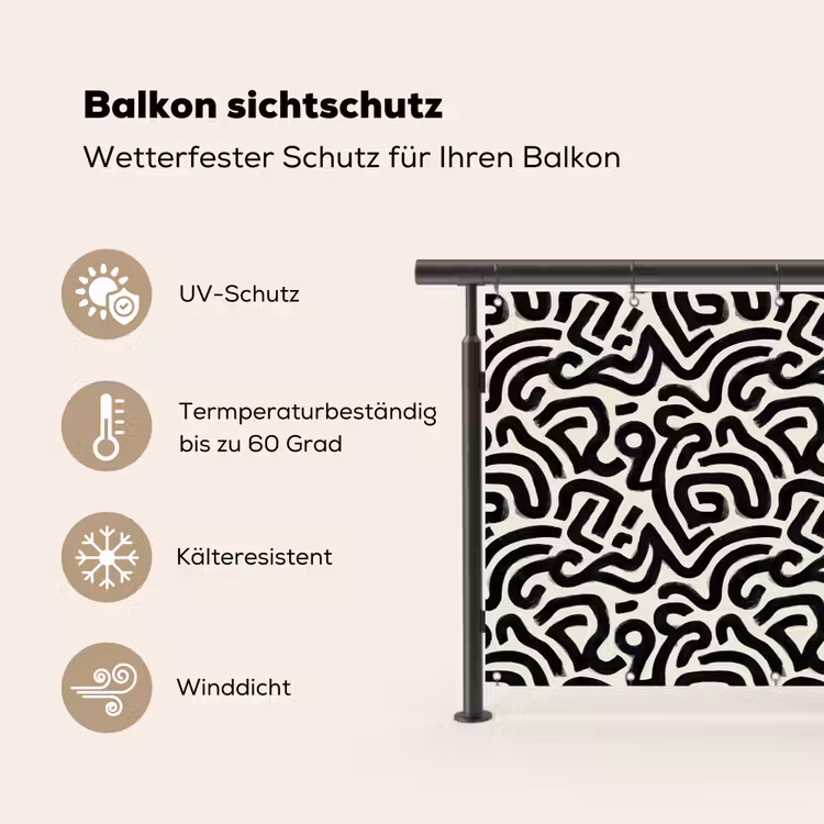 Modern - Abstract - Zwart Balkonbeschermer Duitsland klein 596 -specs