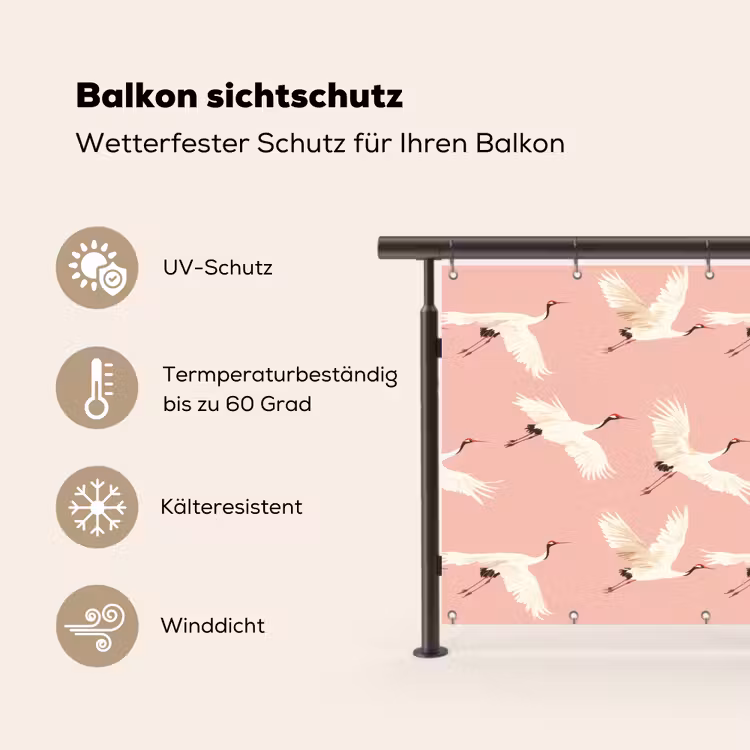 Modern - Kraanvogels - Roze Balkonbeschermer Duitsland klein 596 -specs