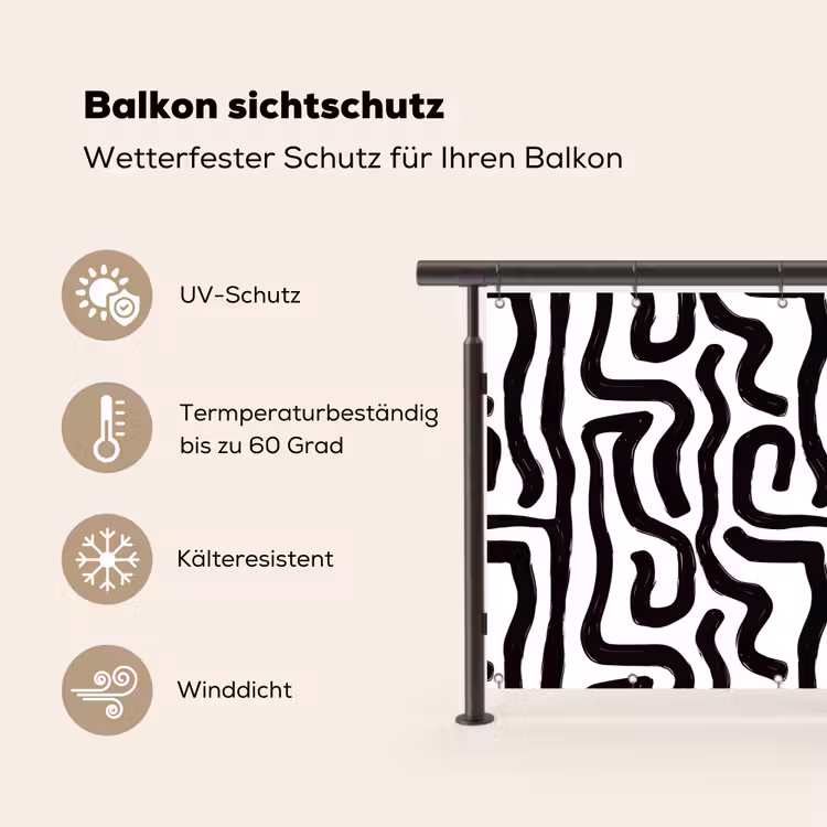 Modern - Lijnen - Zwart Balkonbeschermer Duitsland klein 596 -specs