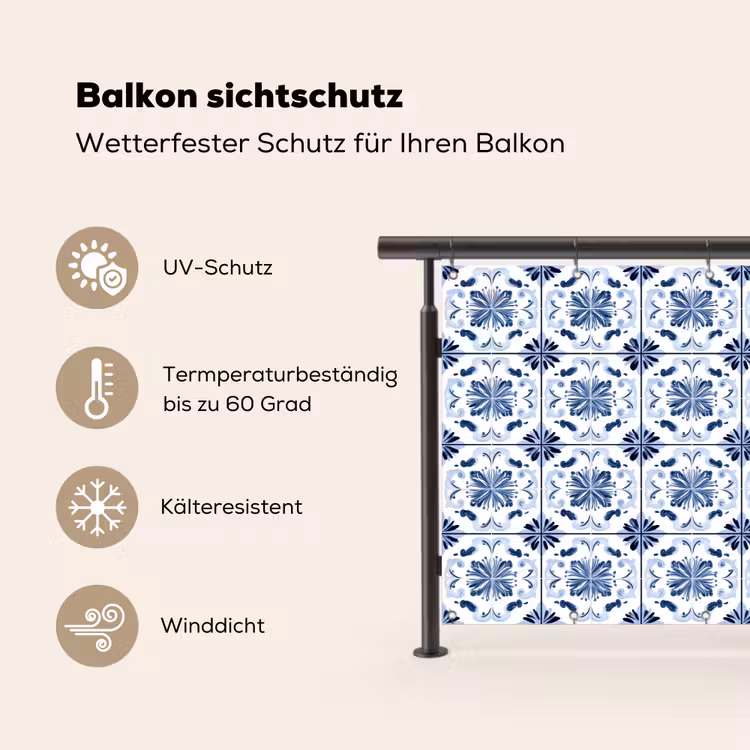 Patroon - Tegel - Blauw Balkonbeschermer Duitsland klein 596 -specs