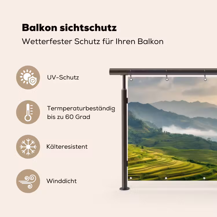 Rijstvelden - Bergen - Groen - Natuur Balkonbeschermer Duitsland klein -specs