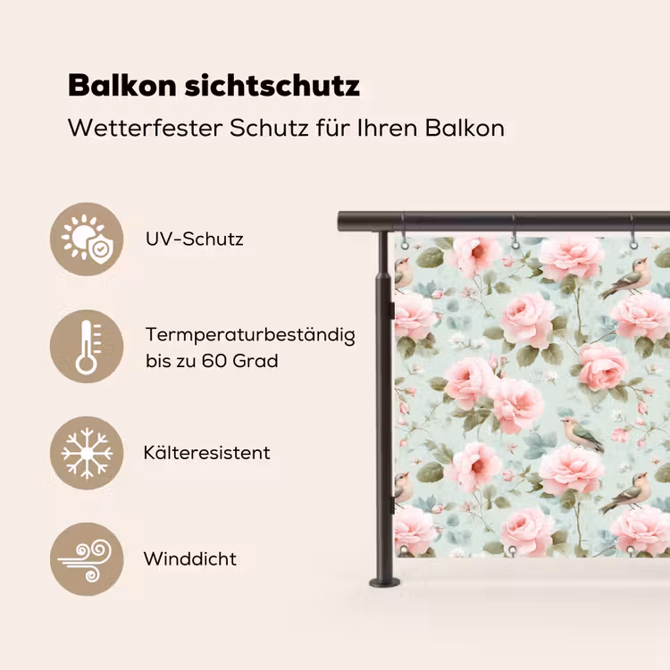 Rozen - Vogels - Pastel - Kleurrijk Balkonbeschermer Duitsland klein 596 -specs