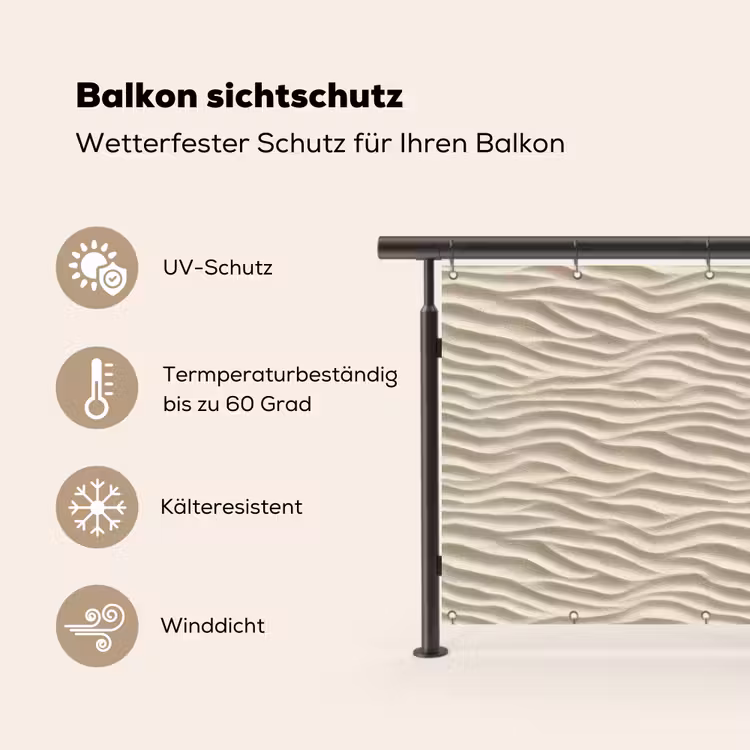Zand - Golven - Beige Balkonbeschermer Duitsland klein 596 -specs