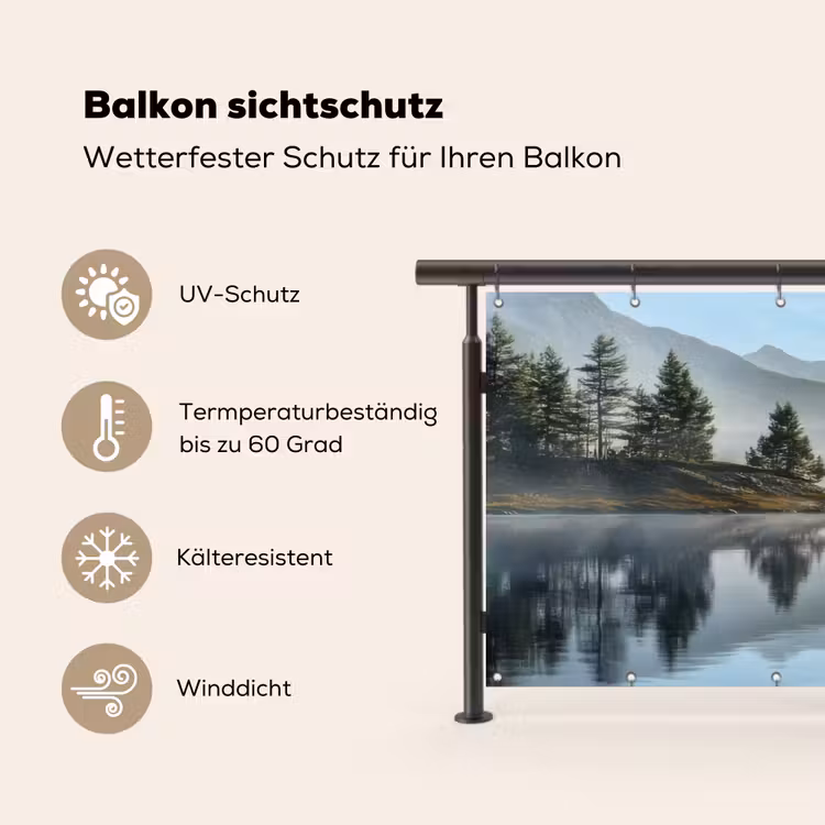 Meer - Mist - Bergen - Landschap Balkonbeschermer Duitsland klein -specs