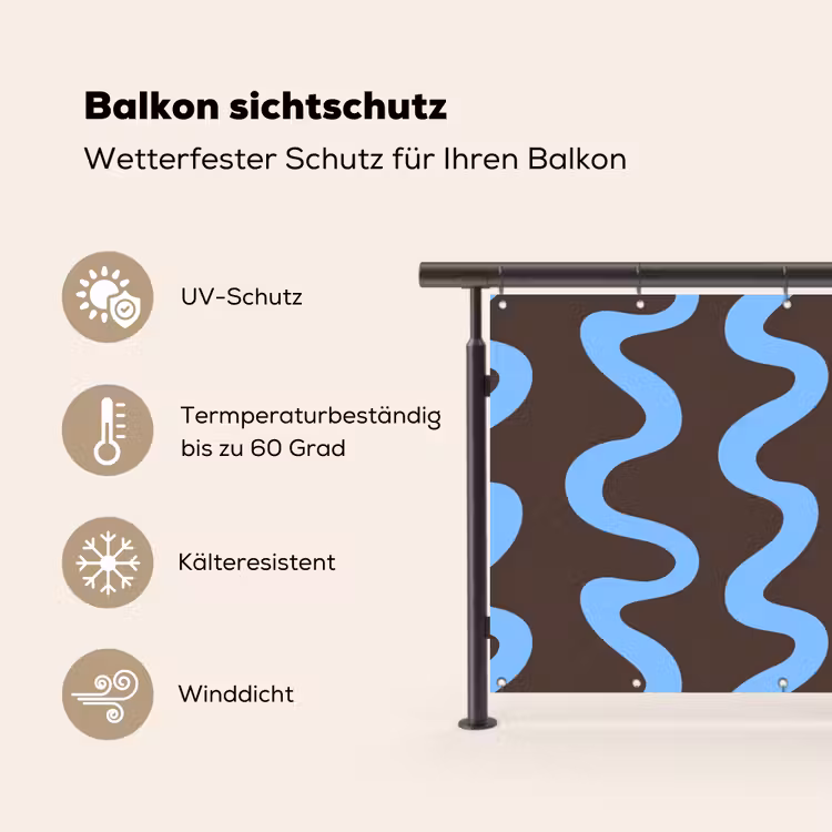 Kronkelende lijnen - Blauw - Bruin - Minimalistisch Balkonbeschermer Duitsland klein 596 -specs