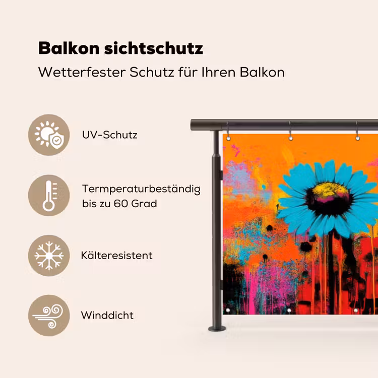 Zonnebloemen - Abstract - Oranje Balkonbeschermer Duitsland klein -specs