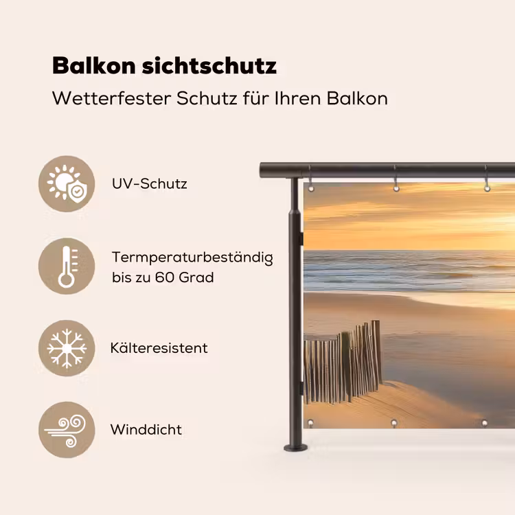 Strand - Duinen - Zonsondergang Balkonbeschermer Duitsland klein -specs