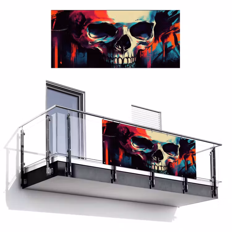 Schedel - Abstract - Rood - Blauw - Graffiti Balkonbeschermer Duitsland klein -3d