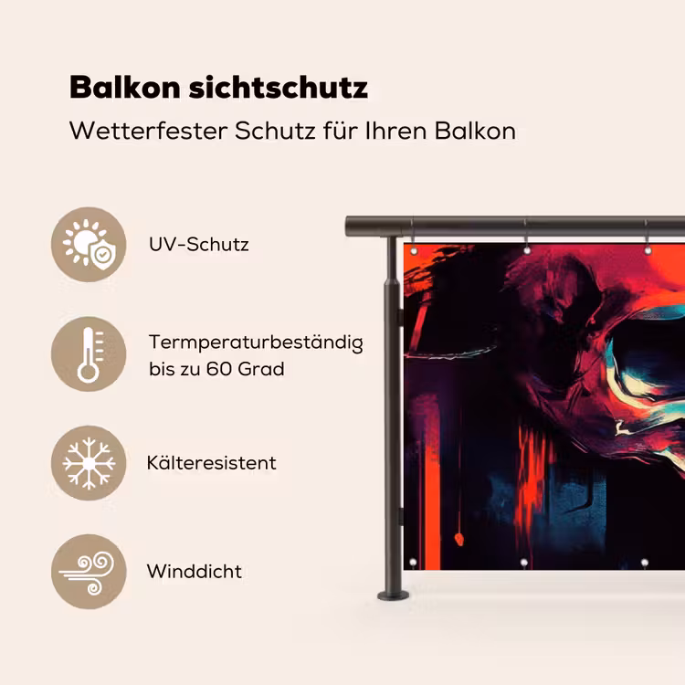 Schedel - Abstract - Rood - Blauw - Graffiti Balkonbeschermer Duitsland klein -specs
