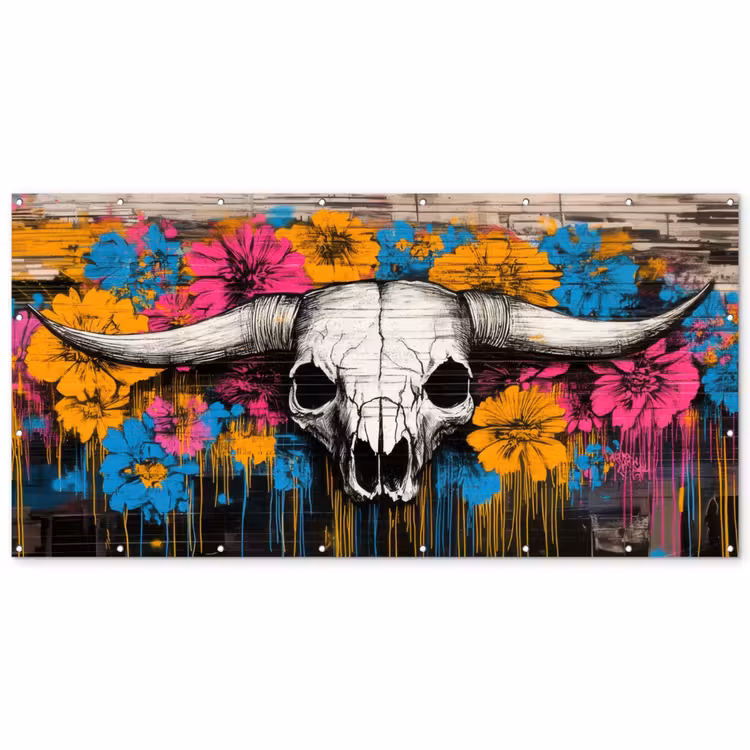 Schedel - Bloemen - Graffiti Balkonbeschermer Duitsland klein -zz_3d