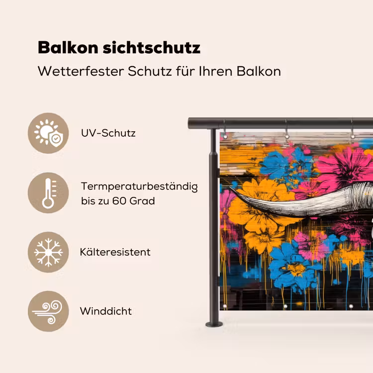 Schedel - Bloemen - Graffiti Balkonbeschermer Duitsland klein -specs