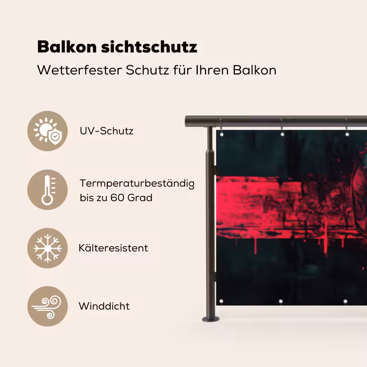 Schedel - Cyberpunk - Neon Rood Balkonbeschermer Duitsland klein -specs
