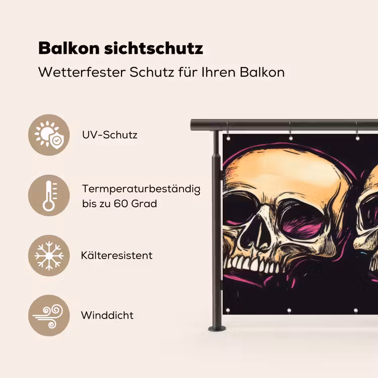 Schedels - Graffiti - Neon Balkonbeschermer Duitsland klein -specs