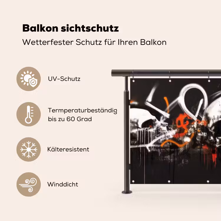 Schedels - Kunst - Donker - Rood Balkonbeschermer Duitsland klein -specs