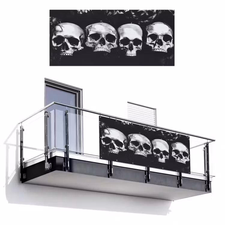 Schedels - Zwart - Contrast Balkonbeschermer Duitsland klein -3d