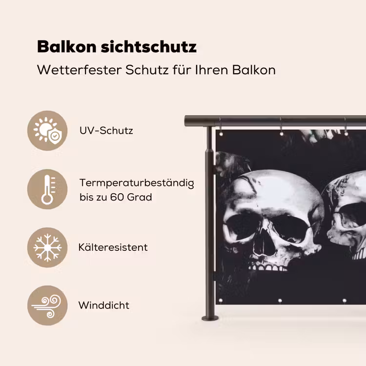 Schedels - Zwart - Contrast Balkonbeschermer Duitsland klein -specs