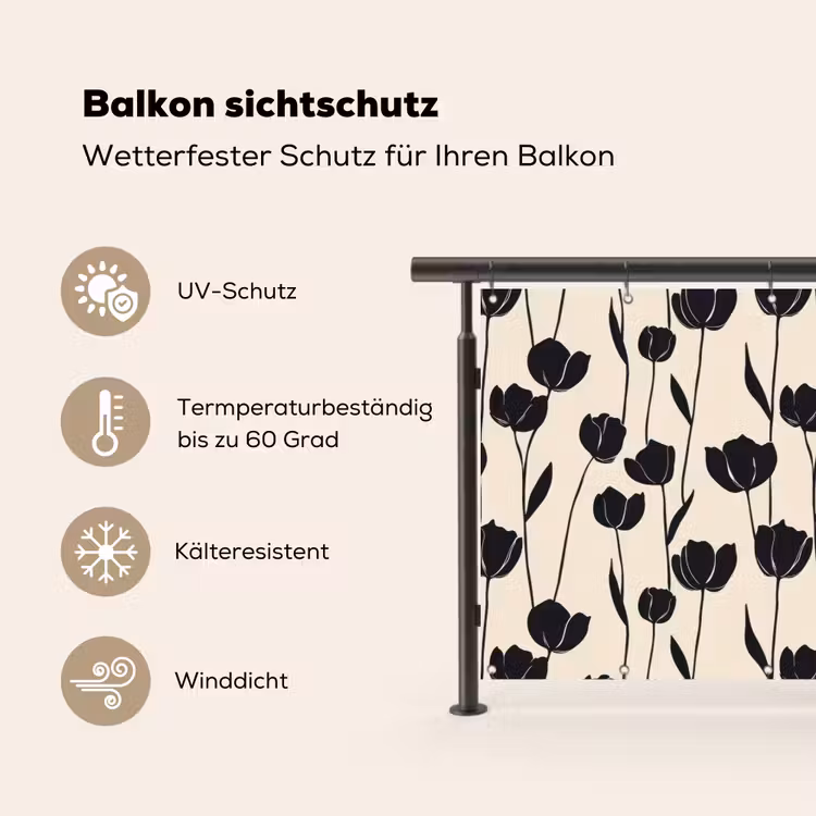 Tulpen - Patroon - Zwart Balkonbeschermer Duitsland klein 596 -specs