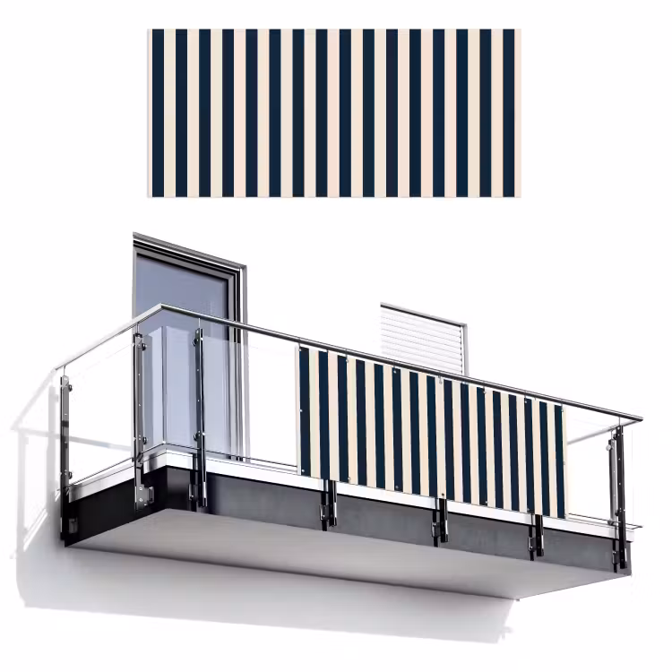 Verticale strepen - Blauw - Crème Balkonbeschermer Duitsland klein 596 -3d