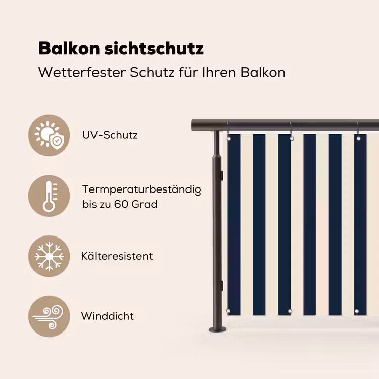 Verticale strepen - Blauw - Crème Balkonbeschermer Duitsland klein 596 -specs