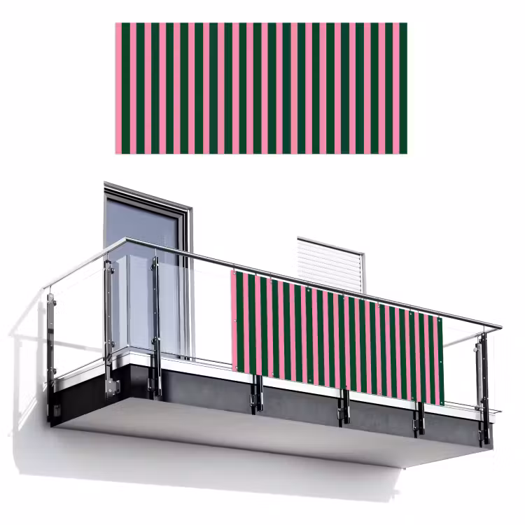 Verticale strepen - Groen - Roze Balkonbeschermer Duitsland klein 596 -3d