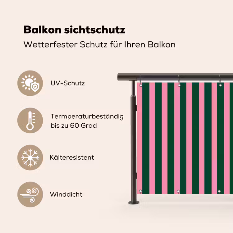 Verticale strepen - Groen - Roze Balkonbeschermer Duitsland klein 596 -specs