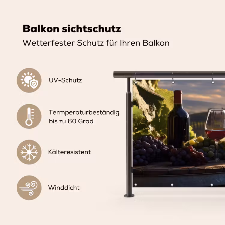 Wijn - Druiven - Heuvels - Landschap Balkonbeschermer Duitsland klein -specs
