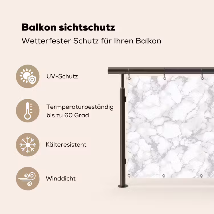 Wit - Marmer - Grijs Balkonbeschermer Duitsland klein 596 -specs