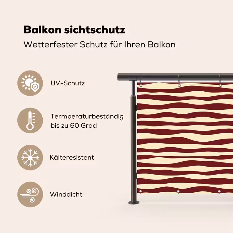 Golven - Rood - Patroon - Crème Balkonbeschermer Duitsland klein 596 -specs