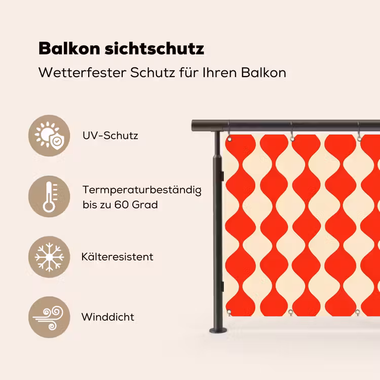 Golvend patroon - Retro - Rood - Beige Balkonbeschermer Duitsland klein 596 -specs