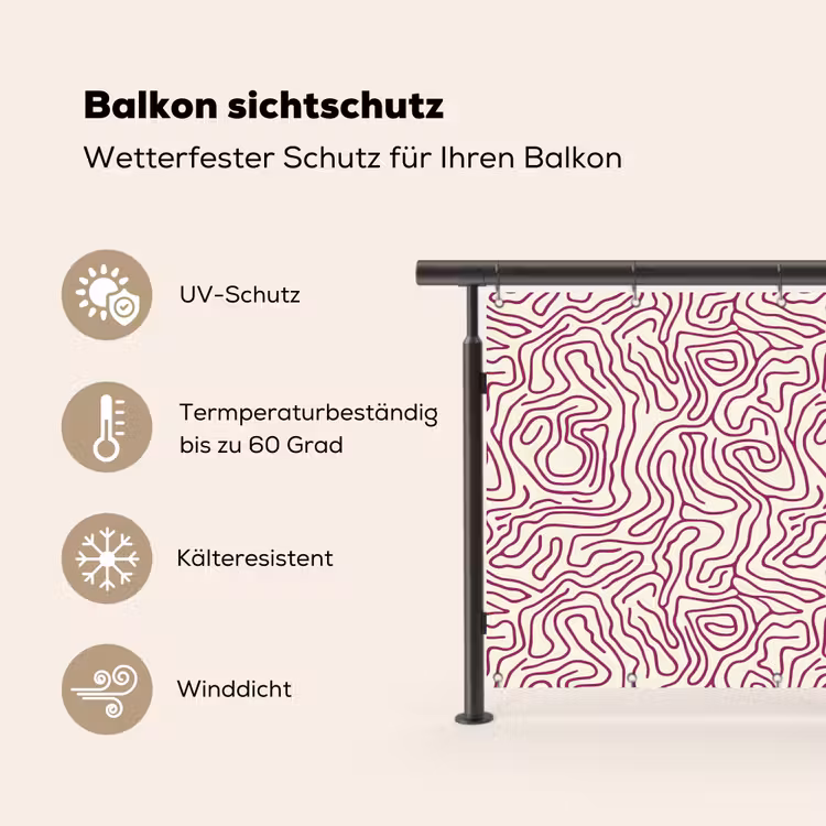 Kronkelende lijn - Magenta - Crème Balkonbeschermer Duitsland klein 596 -specs