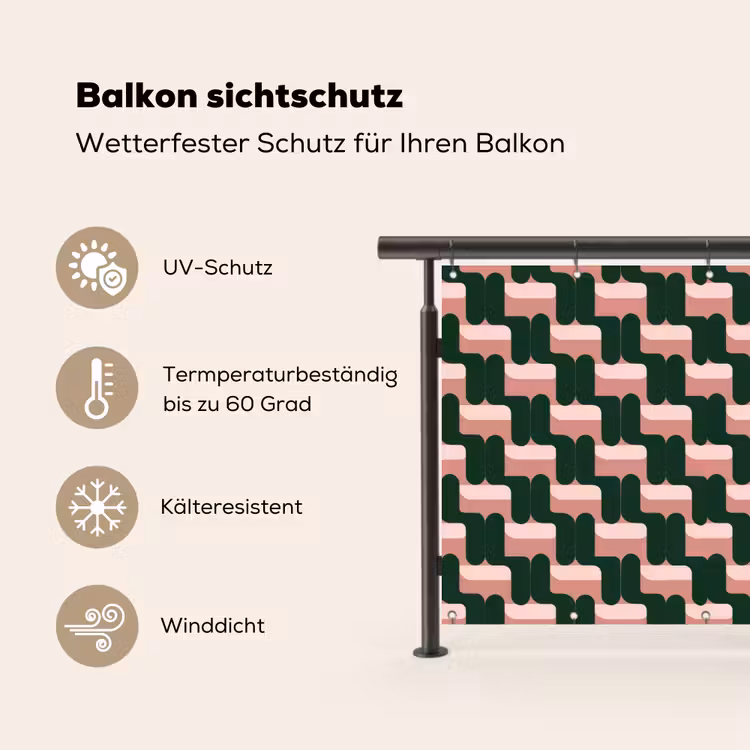 Vlechtpatroon - Groen - Roze - Geometrisch Balkonbeschermer Duitsland klein 596 -specs