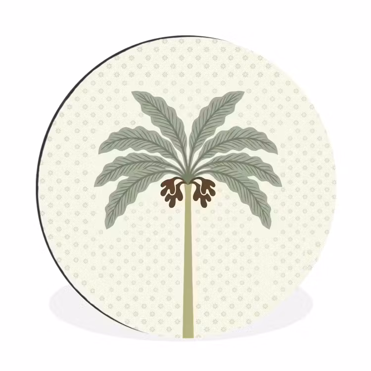 Boom - Bladeren - Groen - Decoratief - Beige Wandcirkel aluminium klein -3d