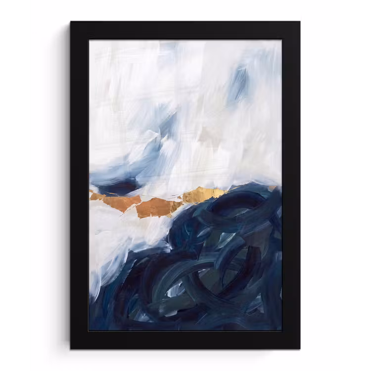 Abstract - Acryl - Blauw - Goud - Elegant fotolijst zwart zonder passe partout klein -3d