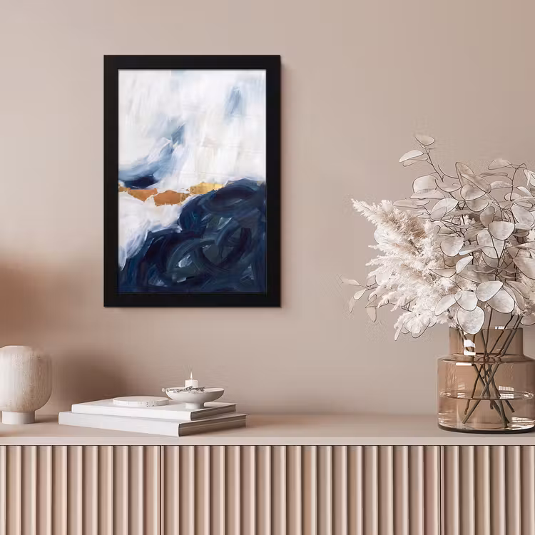 Abstract - Acryl - Blauw - Goud - Elegant fotolijst zwart zonder passe partout klein -sfeer5