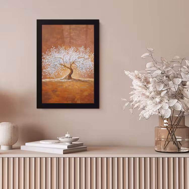 Abstract - Boom - Wit - Bladeren fotolijst zwart zonder passe partout klein -sfeer5