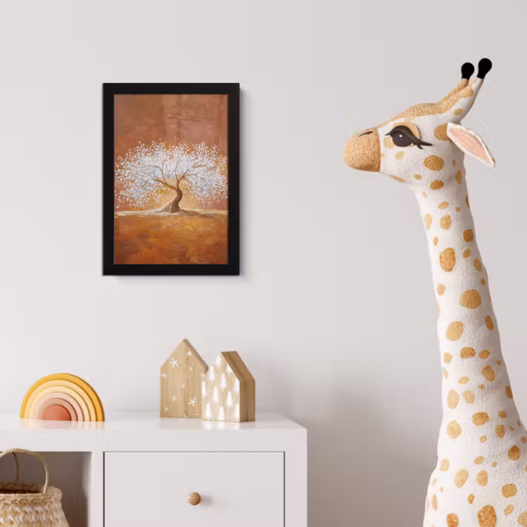 Abstract - Boom - Wit - Bladeren fotolijst zwart zonder passe partout klein -usfeer4_kinderkamer