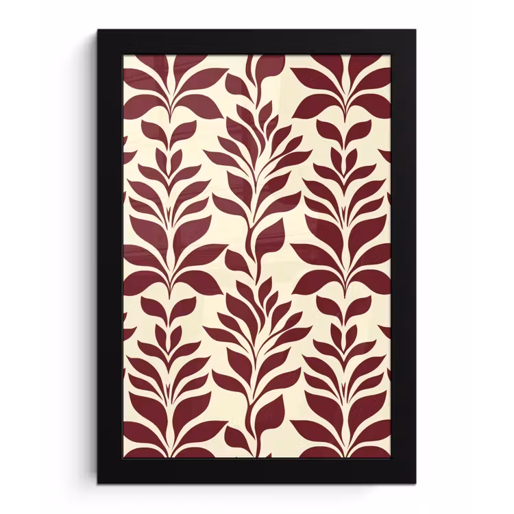 Abstract - Bladeren - Burgundy fotolijst zwart zonder passe partout klein 224 -3d