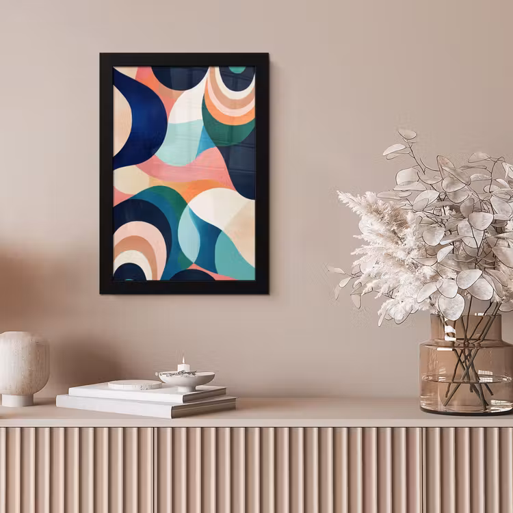 Abstract - Blauw - Roze fotolijst zwart zonder passe partout klein -sfeer5
