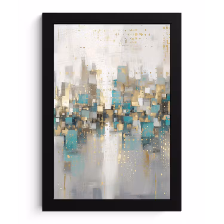 Abstract - Blokken - Goud - Skyline fotolijst zwart zonder passe partout klein -3d