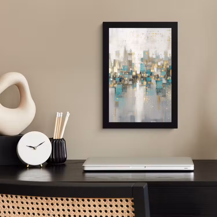 Abstract - Blokken - Goud - Skyline fotolijst zwart zonder passe partout klein -sfeer1