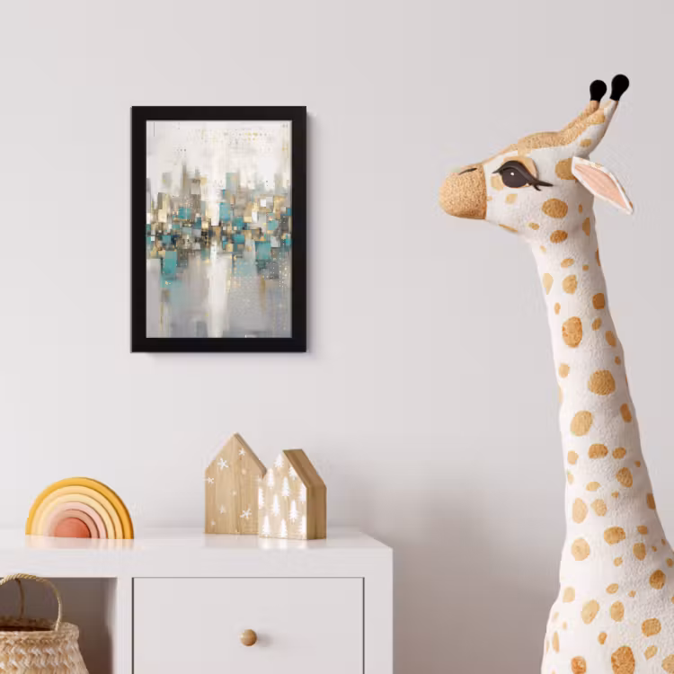 Abstract - Blokken - Goud - Skyline fotolijst zwart zonder passe partout klein -usfeer4_kinderkamer