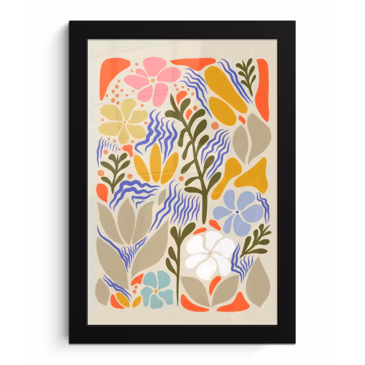 Abstract - Bloemen - Bladeren fotolijst zwart zonder passe partout klein -3d