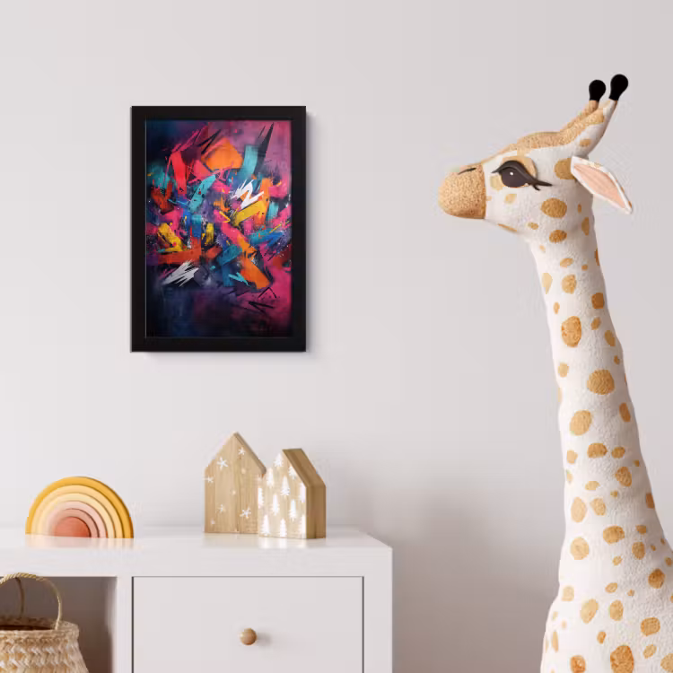 Abstract - Explosie - Neonkleuren fotolijst zwart zonder passe partout klein -usfeer4_kinderkamer