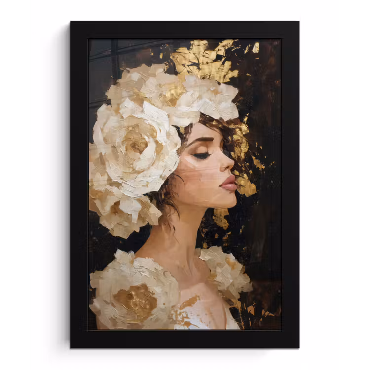 Abstract - Vrouw - Bloemen - Wit fotolijst zwart zonder passe partout klein -3d