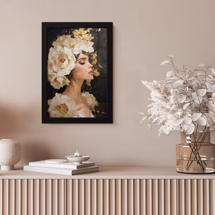 Abstract - Vrouw - Bloemen - Wit fotolijst zwart zonder passe partout klein -sfeer5